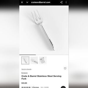 Crate & Barrel Silver Serving Utensils Set Of 2 Fork And Spoon- 2 Sets Available